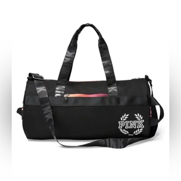 Victoria Secret PINK Duffle Black Bag Gym Bag Travel Bag Weekender Bag RARE - Picture 1 of 7